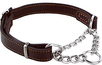 Love Dream Martingale Halsbänder für Hunde, Leder-Trainings-Hundehalsband, Edelstahlkette, Anti-Flucht, kein Ziehen, Hundehalsband für mittelgroße und große Hunde (S (30 cm-42,9 cm), Braun)