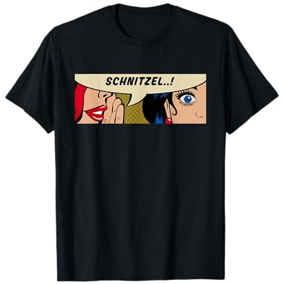 Frauen flüsternd - Schnitzel - Deutsches Essen - Comic Pop Art T-Shirt