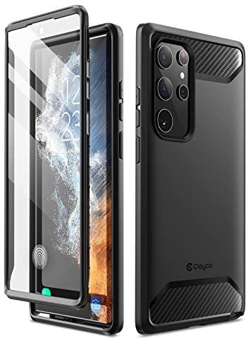 Clayco Xeno Series Custodia per Samsung Galaxy S22 Ultra (6,8) 5G 360 gradi, robusta custodia bumper case full cover con pellicola protettiva integrata 2022 edizione (nero)