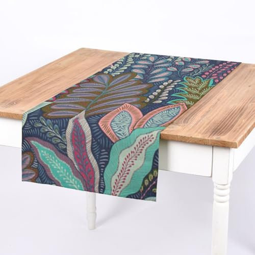 SCHÖNER LEBEN. Tischläufer Botanic Arty Blätter blau pink grün