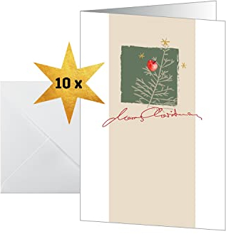SIGEL DS073 Weihnachts-Karten Set mit Umschlag, A6, 10 Stück Christmas with apples, ideal zum Bedrucken, aus nachhaltigem Papier