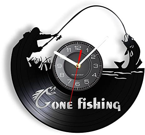 Smotly Vinyl Wanduhr Ruhiges Flussangeln Muster Wanduhr Geschenk für Angelfreunde