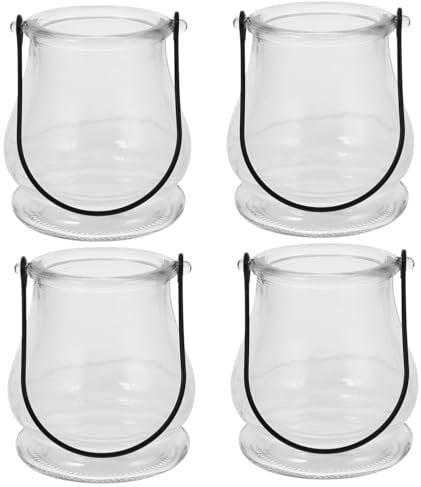 Yardwe Vintage Glass Vase 4pcs Glass Hanging Candle Holder, Garden Tea Light Hanging Lantern, Small Candles Holders for Home, Garden& Wedding Parties Hanging Candle Holder