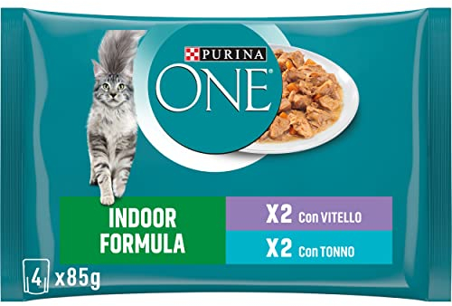 Purina One Indoor Filellini in Sauce Katzenfutter Kalbsleder und Thunfisch, 4 Beutel à 85 g