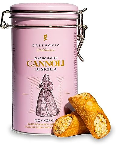 Cannoli-Siciliens | fourrés à la crème de noisettes | emballés individuellement dans une boîte cadeau | biscuits originaux italo-siciliens | merveilleux avec du café ou du thé | 200g