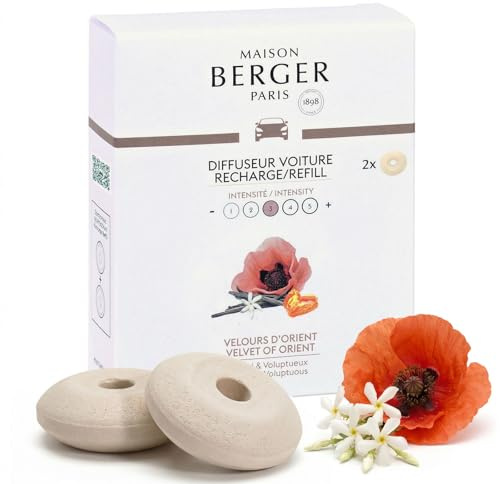 MAISON BERGER Auto-Diffusor Nachfüllung Samt aus dem Orient, 2er-Set | Keramik-Nachfüllung Samt aus dem Orient für Auto-Duftdiffusor, passive Diffusion ca. 4 bis 6 Wochen