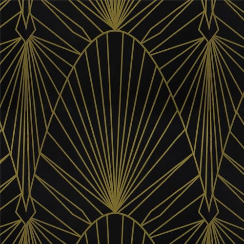 Timeet Self Adhesive Wallpaper Black Sticky Back Plastic Gold Peel and Stick Wallpaper Arched Geometric 44cm x 3m Stick on Wallpaper Waterproof Texture Decorative Vinyl Film for Bedroom Wall Furniture