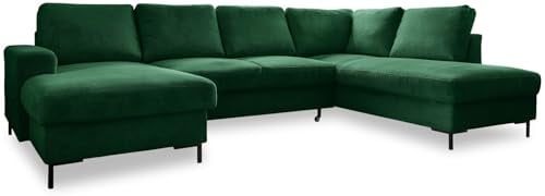 Cord Sofa U Form mit Schlaffunktion - Ecksofa mit Schlaffunktion und Bettkasten, Wohnlandschaft U Form, XXL Couch U Form, Big Sofa XXL, Eckcouch mit Schlaffunktion und Bettkasten, (Sofa Grün Rechts)