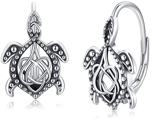 Schildkröte Ohrringe Sterling Silber Blumenmuster Schildkröte Ohrringe für Frauen Mädchen Leverback Ohrringe Schildkröte Eardrop Meeresschildkröte Ohrringe (Celtic Turtle)