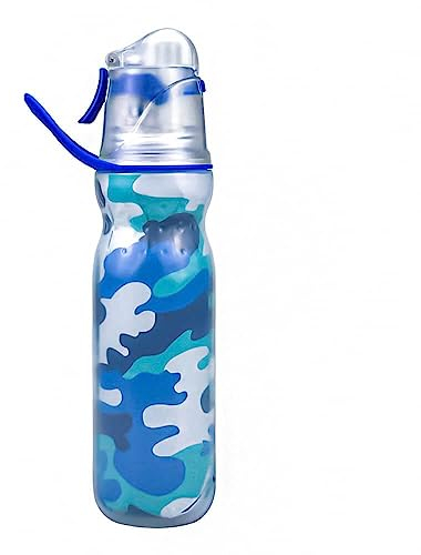 efiLneerG Insulated Sports Water Bottle with Spray Mist and Sip Kids Cool Misting Water Bottles School for Gym Cycling Climbing 20 OZ, Leak Proof Squeeze Cold Water Bottle Camo Blue