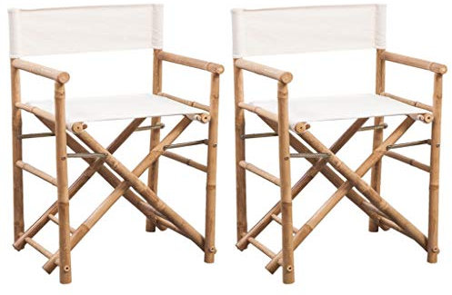 ZQQLVOO Klappbarer Regiestuhl 2 STK. Bambus und Canvas, Esszimmerstühle für draußen, Sitzgelegenheiten für draußen, Stühle für draußen für Patio, Terrasse, Garten, Hof