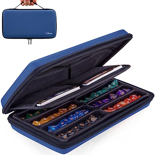 SIQUK Würfeletui kompatibel mit DND Würfel-Set, Tischspiele Würfel Fall und Würfel Rollen Tablett, Würfelschale und Vorratsbehälter Tisch RPG Fall Veranstalter DND Organizer, Reines Blau