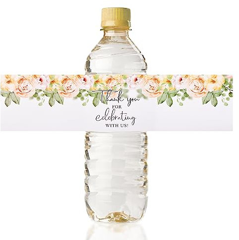 URROMA 50 etichette per bottiglie d'acqua con fiori gialli chiari, involucri per matrimoni e feste, adesivi personalizzati