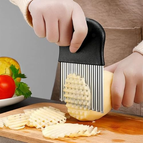 Large Crinkle Cutter - Potato Slicer Wave Chopper - Stainless Steel Wave Cutter for French Fry, Vegetable and Fruit (1 Pack)