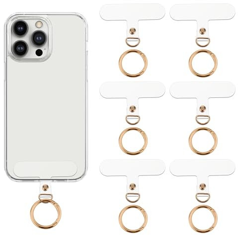 simarro 6Pcs Phone Lanyard Patch Pad with 6 Metal Spring Rings, Universal Phone Tether Tab Phone Strap Connector Multifunctional Mobile Phone Lanyard Patch for Most Cell Phones Cases(Gold)