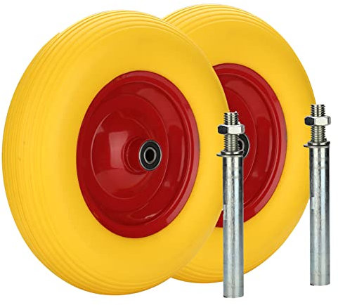 Ansobea 2x Schubkarrenrad mit Achse - Reifen mit Stahlfelge - 4.80/4.00-8 - Durchmesser 390 mm -Pannensicher, Ersatzrad Gummirad Schubkarren Rad -Vollgummi mit Achse