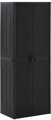 ADWOA Gartenschrank Schwarz 65x45x172 cm PP Rattan Gartenschrank Klein Spind Schrank