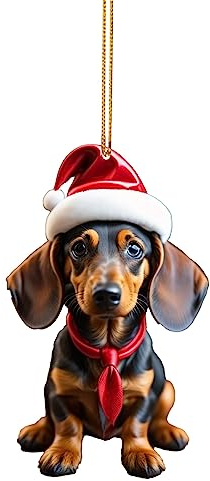 Dackel Weihnachtsanhänger, Dackel Weihnachtsdeko mit Drucken, Lustiger Weihnachten Ornament, Weihnachtsbaumschmuck, Christbaumschmuck, Weihnachten Hängende Ornamente, (G, One Size)