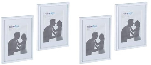 Relaxdays Bilderrahmen 2er Set, 13x18 cm, Passepartout 9x13 cm, Glasscheibe, Fotorahmen zum Stellen & Hinhängen, weiß (Packung mit 2)