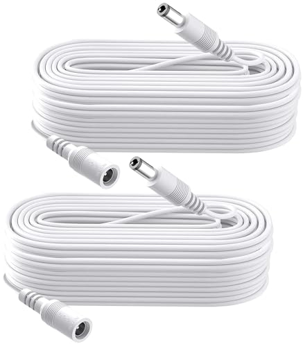 Security-01 Lot de 2 câbles d'extension d'alimentation CC de 8 m, Prise 5,5 mm x 2,1 mm, DC 5 V 6 V 9 V 12 V 24 V pour caméras de sécurité, DVR, routeur, imprimante, Bande LED, Blanc