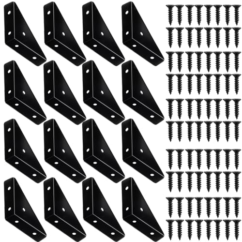TOKSEO 16 Stück Winkel Eckwinkel Metall Schwarz,65 mm x 65 mm Stahlstreben Winkelverbinder 90 Grad Eckverbinder Winkel Befestigungs Verbindungsstütze Für Schreibtischbettkante