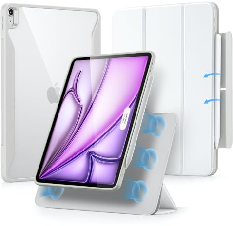 ESR Cover per iPad Air 13 (2025/2024), Custodia Magnetica Rimovibile, Supporto per Pencil Pro/Pencil USB-C, Supporto Verticale e Orizzontale, Auto Attivazione/Standby, Serie Rebound 360, Bianco