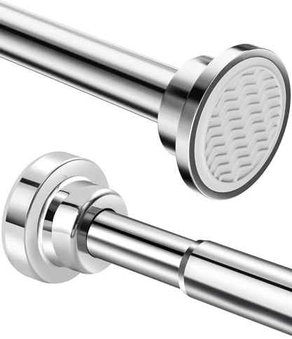 Bingobang Stainless Steel Extendable Shower Curtain Rod Tension Pole, Net Voile Shower Curtains Rail, Adjustable No-drilling Telescopic Rods Extendable for Bathroom (130-193CM, Silver)