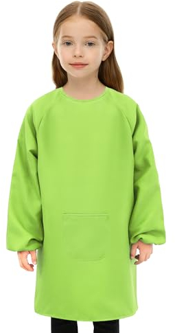 Malerkittel für Kinder 8-12 Jahre, Malschürze mit Ärmeln und Taschen, Schürze für Schule, Basteln, Malen, Backen, Kochen (Grün)
