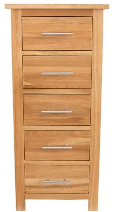 Kemtpase Tall 5 Drawers Storage Cabinet With Metal Handles Solid OAK Wood For Bedroom Living Room Hallway 32 x 42 x 92 cm