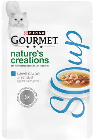 Purina Gourmet Nature's Creations Soup, natürliches Nassfutter für Katzen, Suppe mit Thunfisch und Garnelen, 32 Beutel à 40 g
