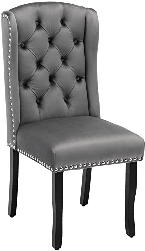 Merax Esszimmerstuhl 6er Set, Moderne Polsterstuhl mit hoher Rückenlehne, bequemer Wohnzimmerstuhl aus Samt, ergonomischer Stuhl mit Eichenbeinen, für Wohnzimmer, Küche, Schlafzimmer, Grau