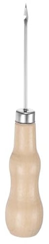 sourcing map Handwork Sewing Awl Reed Wood Hook Head Awl Leather Punch Hole Tool with Wooden Handle Scratch for Broken Wire Make Mark Drilling Stitching Repair and DIY Handmade, Log Color