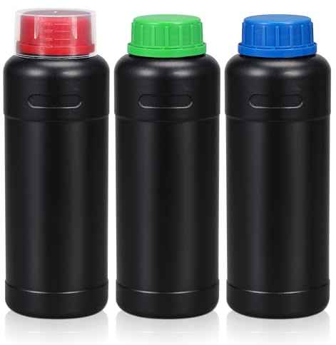 ASEVAT 16.9oz/500ml HDPE Darkroom Chemical Storage Bottles Photographic Plastic Containers with lids Empty Liquid Container for Film Photo Developing Processing Equipment, Laboratories (3pcs)