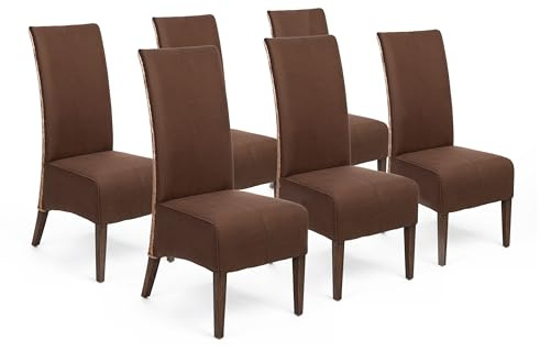 ELYFLAIR® Esszimmerstuhl Rattan - belastbar bis 150kg - ergonomischer Polsterstuhl aus Naturrattan in Wildlederoptik - Handgefertigte Stühle Esszimmer (6er)