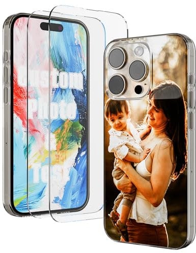 Cliffora Personalised Custom Phone Case, Clear TPU Photo Soft iPhone Case, Customised Phone Case for iPhone 16 15 14 13 12 11 Pro Max XS/SE Compatible Magsafe, Creative Gift with 2 Screen Protector