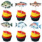 Ephlyn 36Pcs Fishing Cupcake Toppers Fishing Cupcake Toppers Fish Cupcake Topper Fishing Birthday Party Decorations for Boys Girls Happy Birthday Fishing Baby Shower Decorations