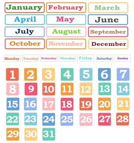 Calendar Magnets for Whiteboard and Refrigerator 50 Pieces Colorful Magnetic Days of The Week and Months for Classroom and Office