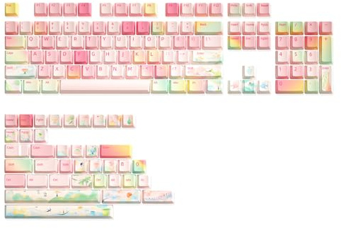 YUNZII Frühling Garten Keycaps, PBT Double Shot Custom Keycap Set, 142 Tasten Dye-Sublimation Custom Keycaps für Cherry Gateron MX Schalter Mechanische Gaming Tastatur