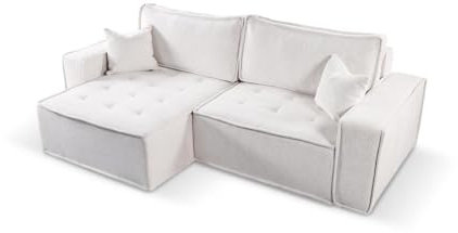 Kaiser Möbel, Ecksofa mit schlaffunktion, mit Bettkasten, Schlafsofa Bohoo, Designer Sofa, Modern Design Couch, Polsterecke, Freistehend, Stoff Raven Hellbeige Links