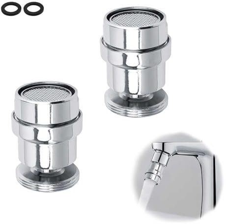 HJIAMA 2 Pezzi Aeratore Rubinetto, Acciaio Inossidabile Aeratore Rubinetto Bagno, Processo Galvanico, Regolabile a 360, con Anello di Tenuta, Filtri Rubinetto, per Rubinetti Cucina, Bagno, Lavabo