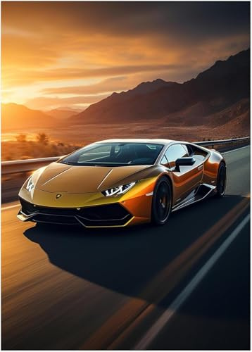 Generisch Auto Leinwand - Lamborghini Aventador Highway Sportwagen - Illustration - Leinwand auf Keilrahmen - Wandbild Kunstdruck P431N (60x40 cm)
