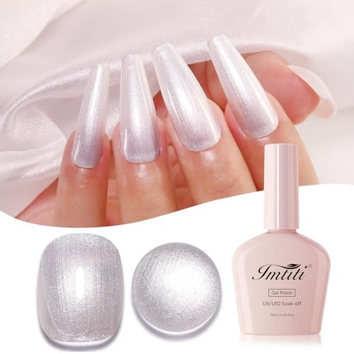 Imtiti Glitzer UV Nagellack - Weiß Perle Schillernder Glitter Gel Polish, Soak Off LED Diamant Schimmer Maniküre Kit 10ML