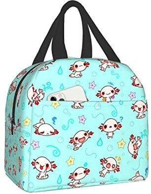 Hulnulnu Axolotl Kawaii Cute Insulated Lunch Bag Reusable Lunch Box Portable Cooler Lunch Boxes Waterproof Lunch Tote for Picnic Office Work