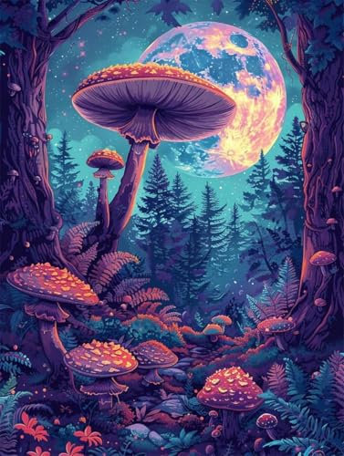 Chaozhirui Kreuzstich-Set für Anfänger, Kreuzstichzubehör mit Stempeln, Nähen, Vordruck, Stickset für Erwachsene, DIY-Nadelspitzen-Set, Stickmuster 11 CT (Fantasy-Pilz-Muster, K16x20inch)