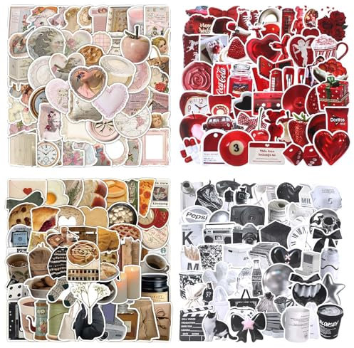 HJZHII 226 Stück Sticker Aesthetic,Deko Aesthetic Sticker,Ästhetische Vinyl Scrapbook Stickers Journal Y2K Accessoires Ästhetik Set Vintage Zubehör Wasserfestes Papier Aufkleber Scrapbooking Tägliche