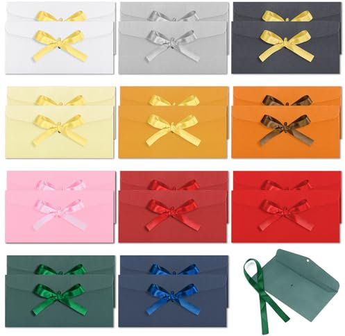 22 Stück Briefumschläge Bunt, 22 x 11cm Farbige Umschläge Perlglanzpapier, 11 Farben Briefumschläge mit Bändern für Hochzeiten, Weihnachten, Geburtstage, Festival Karten