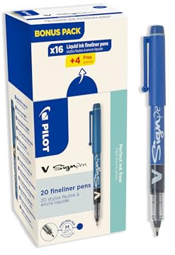PILOT - Set mit 20 V-Sign Pen Filzstiften - Flüssigschreibstift mit Perfektem, Fließendem Strich - Leuchtende Tinte, die Sofort trocknet - Blau - Mittlere Spitze