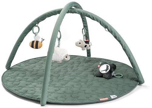 Done by Deer Activity Spielmatte – Tiny Farm – Grün | Baby Krabbeldecke mit Spielbogen & 4 Spielzeugen | Sensorik-Spielmatte ab 0 Monaten | Rassel, Spiegel, Knister & Glöckchen