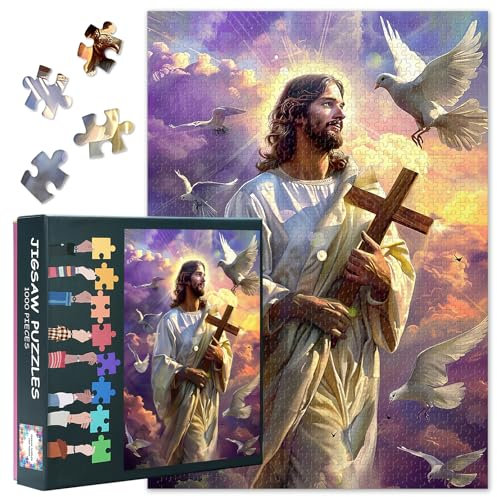 Jesus in the Holy Light 1000 Piece Puzzle for Adults Jesus Jigsaw Puzzles Home Wall Decoration Challenging Family Game Ideal for Puzzle Enthusiasts Finished Size: 70x50cm