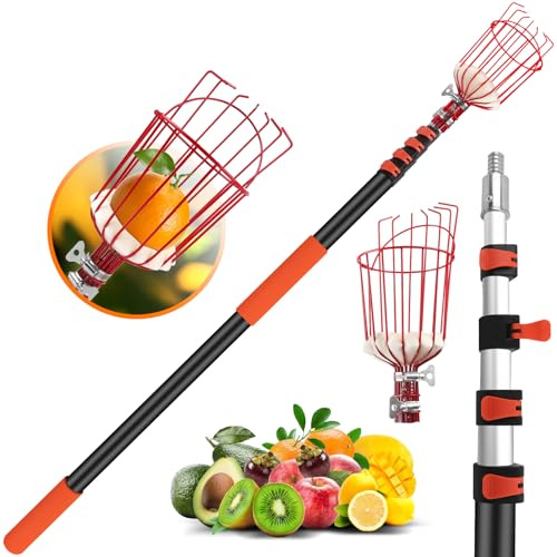 ACTREY 26FT Reach Fruit Picker Pole with Basket Telescoping,Apple Picker | Orange Picker with Basket Lightweight Aluminum Pole Fruit Catcher for Trees,Suit for Pear,Lemon,Mango,Guava,Avocados